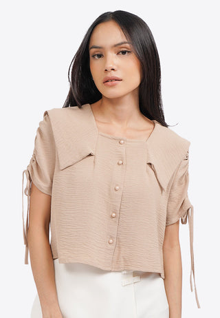 Short Sleeve Wide Collar Blouse