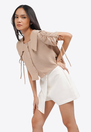Short Sleeve Wide Collar Blouse