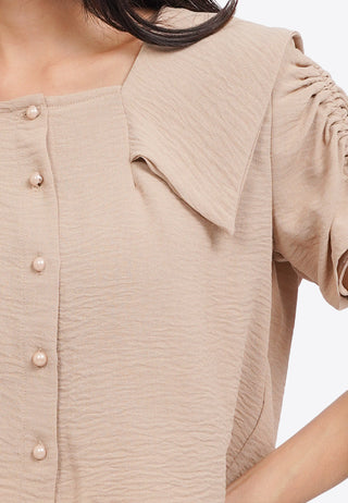 Short Sleeve Wide Collar Blouse