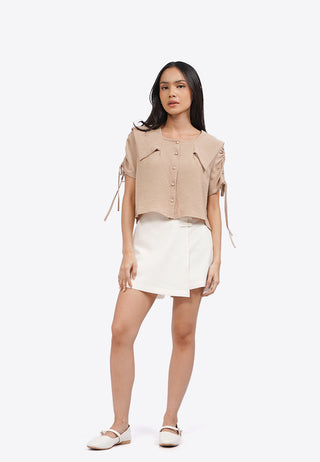 Short Sleeve Wide Collar Blouse