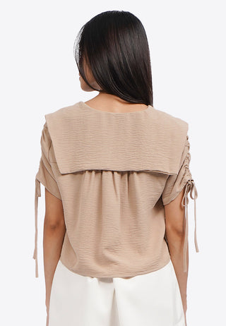 Short Sleeve Wide Collar Blouse