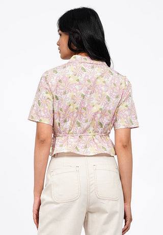 Belted Short Sleeve Printed Blouse