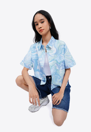 Hi-Lo Printed Boxy Shirt