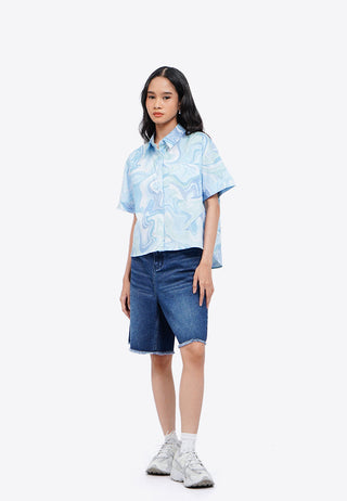 Hi-Lo Printed Boxy Shirt