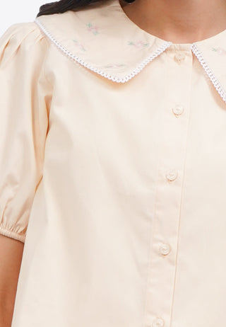 Printed Collar Puff Sleeve Blouse