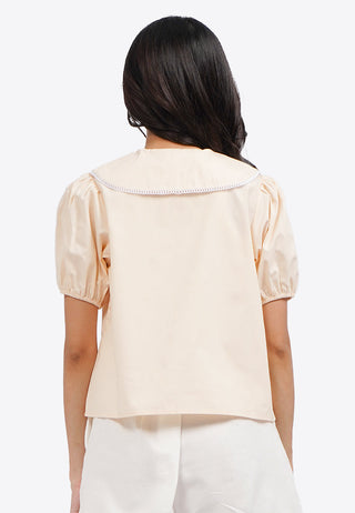 Printed Collar Puff Sleeve Blouse
