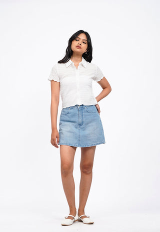 Short Sleeve Textured Crop Shirt