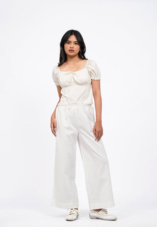 Puff Sleeve Top With Lace Hemline
