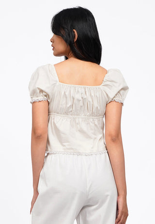 Puff Sleeve Top With Lace Hemline