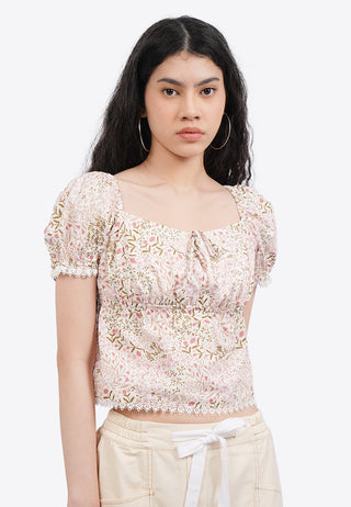 Puff Sleeves Printed Top