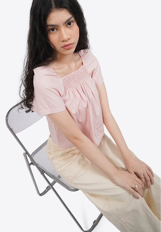 Elastic Short Sleeve Flare Top