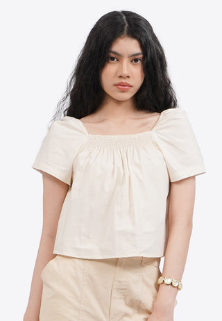 Elastic Short Sleeve Flare Top