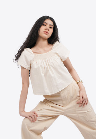 Elastic Short Sleeve Flare Top