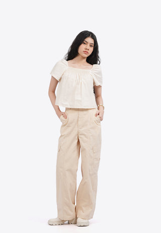 Elastic Short Sleeve Flare Top