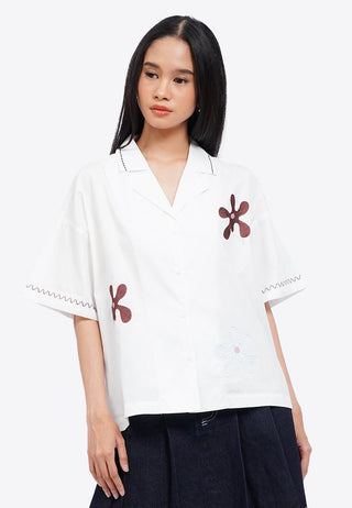 Notch Collar Embroidered Shirt