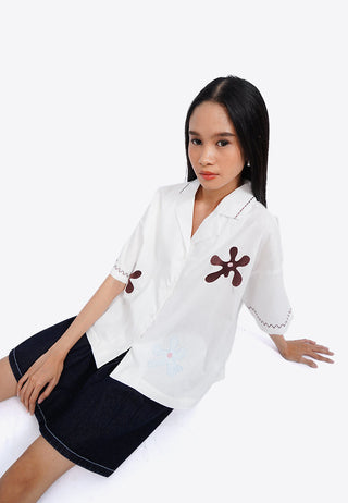 Notch Collar Embroidered Shirt