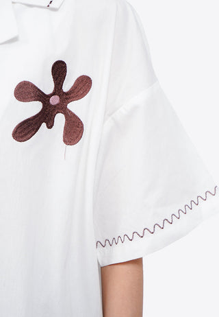 Notch Collar Embroidered Shirt