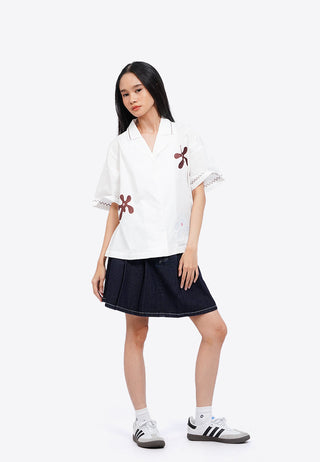 Notch Collar Embroidered Shirt