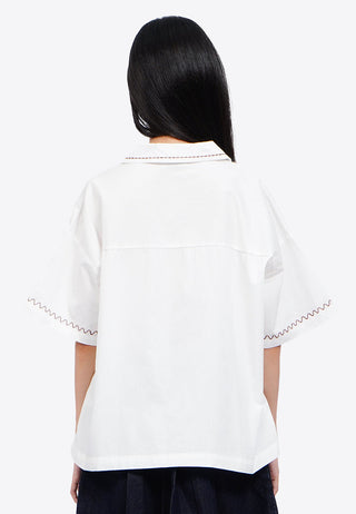 Notch Collar Embroidered Shirt