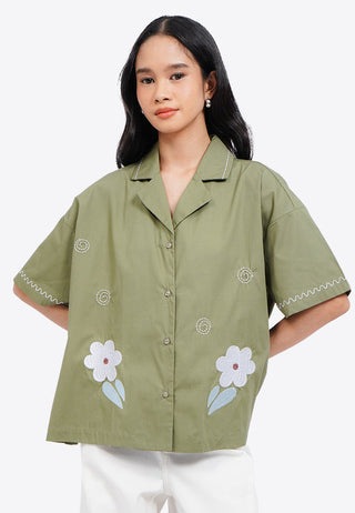 Notch Collar Embroidered Shirt