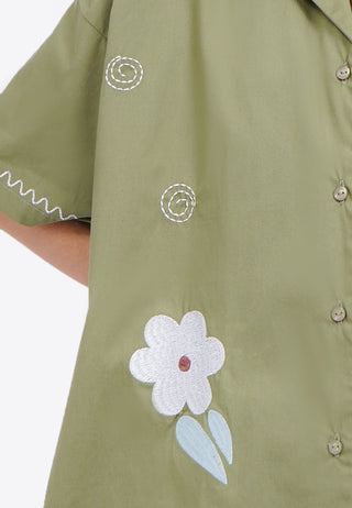 Notch Collar Embroidered Shirt