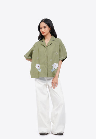 Notch Collar Embroidered Shirt
