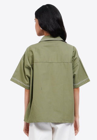 Notch Collar Embroidered Shirt