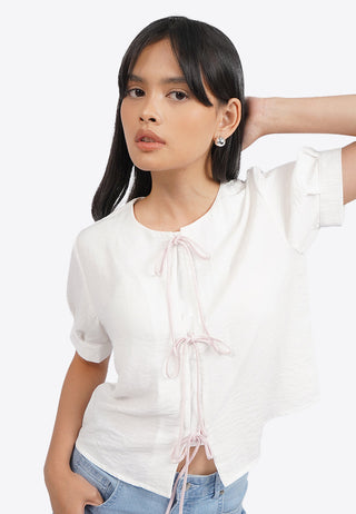 Tied Opening Round Neck Blouse