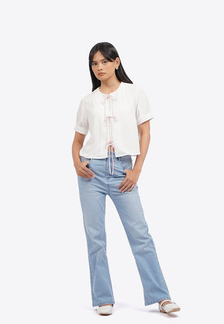 Tied Opening Round Neck Blouse