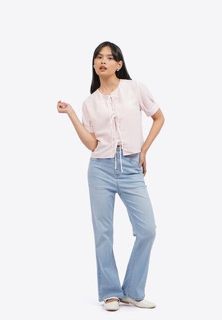 Tied Opening Round Neck Blouse