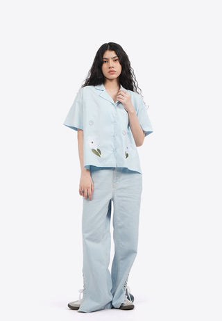 Embroidered Notch Collar Shirt