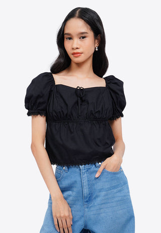 Ruched Puff Sleeve Crop Blouse