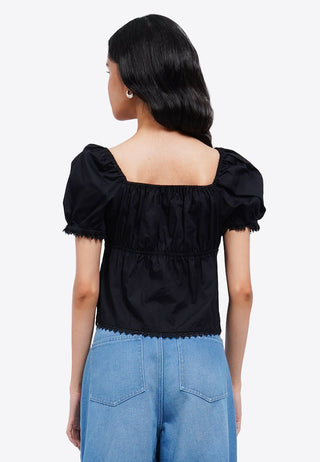 Ruched Puff Sleeve Crop Blouse