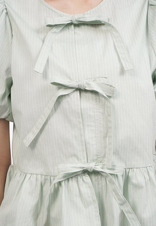 Puff Sleeve Blouse with Front Ribbon