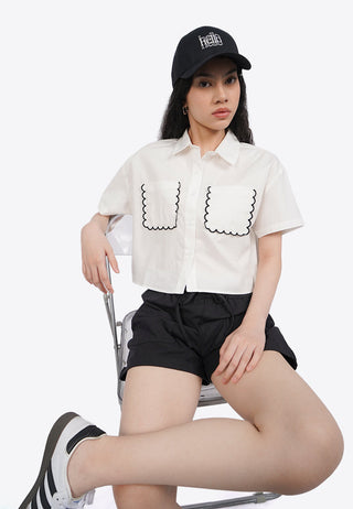 Double Pocket Short Sleeve Crop Shirt
