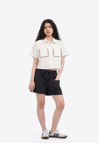 Double Pocket Short Sleeve Crop Shirt