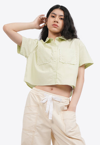 Double Pocket Short Sleeve Crop Shirt
