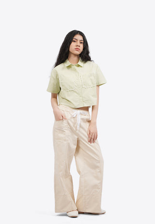 Double Pocket Short Sleeve Crop Shirt
