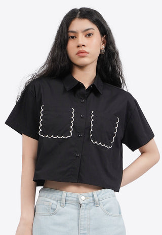 Double Pocket Short Sleeve Crop Shirt