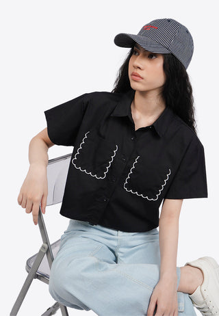 Double Pocket Short Sleeve Crop Shirt