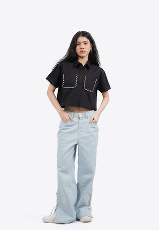 Double Pocket Short Sleeve Crop Shirt