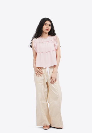 Round Neck Sleeveless Top with Frill Details