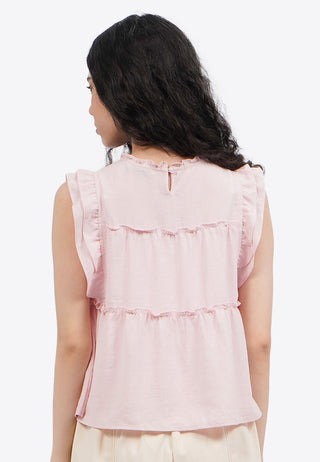 Round Neck Sleeveless Top with Frill Details