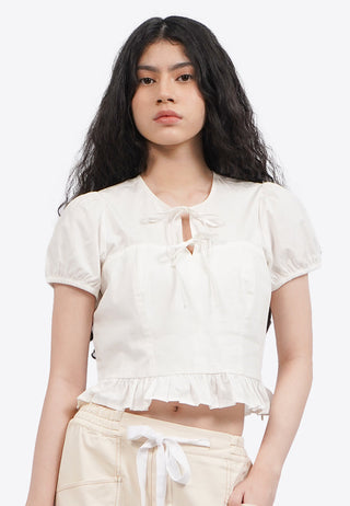 Tied Front Puff Sleeve Blouse