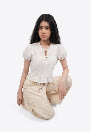 Tied Front Puff Sleeve Blouse