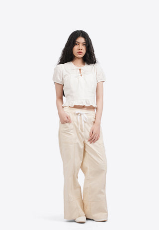 Tied Front Puff Sleeve Blouse
