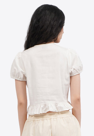 Tied Front Puff Sleeve Blouse