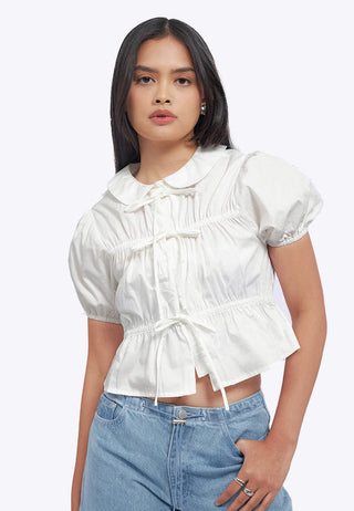 Short Sleeve Peplum Tied Blouse