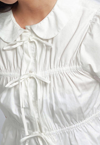 Short Sleeve Peplum Tied Blouse