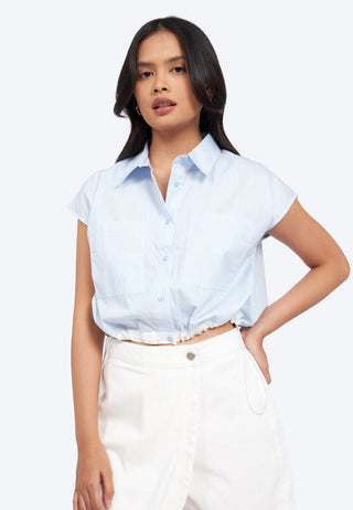Short Sleeve Blouse with Drawstring